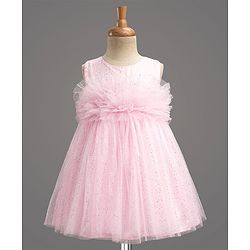 Babyhug Mesh Woven Sleeveless Party Dress with Sequin Detailing - Light Pink