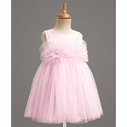 Babyhug Mesh Woven Sleeveless Party Dress with Sequin Detailing - Light Pink