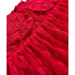 Babyhug Mesh Woven Half Sleeves Fit & Flare Party Peter Pan Collared Frock With Swiss Dot Detailing - Red
