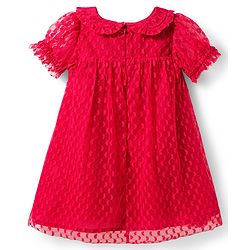 Babyhug Mesh Woven Half Sleeves Fit & Flare Party Peter Pan Collared Frock With Swiss Dot Detailing - Red