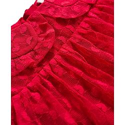 Babyhug Mesh Woven Half Sleeves Fit & Flare Party Peter Pan Collared Frock With Swiss Dot Detailing - Red