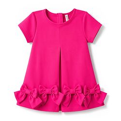 Babyhug Scuba Knit Half Sleeves Party Dress With Frill Detailing & Bow Applique  - Dark Pink