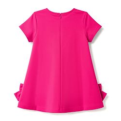 Babyhug Scuba Knit Half Sleeves Party Dress With Frill Detailing & Bow Applique  - Dark Pink