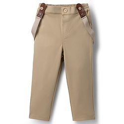 Babyhug Cotton Woven Half Sleeves Party Shirt & Pant With Bow & Suspender - White & Beige