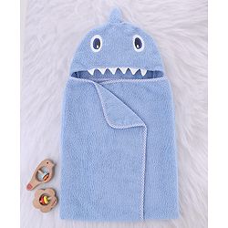 BABYHUG Cotton Knit Microfiber Hooded Towel With Embroidery L 74 x B 74 cm - Light Blue