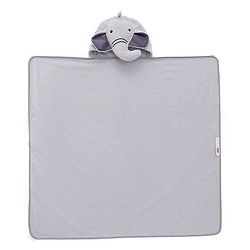 Babyhug Cotton Knit Microfiber  Hooded Towel With Elephant Embroidery - Grey