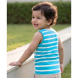 Babyhug 100% Cotton Single Jersey Knit Sleeveless Striped Vest - Blue