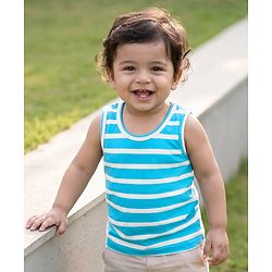 Babyhug 100% Cotton Single Jersey Knit Sleeveless Striped Vest - Blue