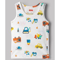 Babyhug 100% Cotton Single Jersey Knit Sleeveless Vest With JCB Print - Multicolor
