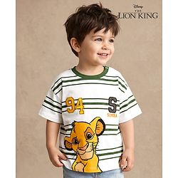 Babyhug Disney Cotton Knit T-Shirts With Half Sleeves and Simba Print - White