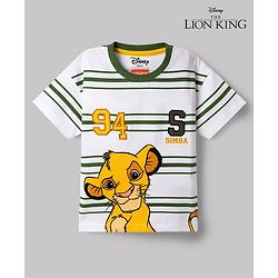 Babyhug Disney Cotton Knit T-Shirts With Half Sleeves and Simba Print - White