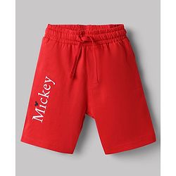 Babyhug Disney 100% Cotton Knit Half Sleeves T-Shirt & Shorts Night Suit With Mickey Mouse Graphic - Red