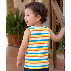 Babyhug 100% Cotton Single Jersey Knit Sleeveless Striped Vest - Multicolor