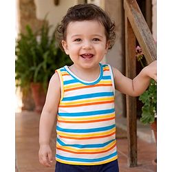 Babyhug 100% Cotton Single Jersey Knit Sleeveless Striped Vest - Multicolor