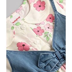 Babyhug Cotton Woven Half Sleeves Floral Printed Frock With Jacket - OffWhite