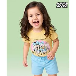 Babyhug Disney Single Jersey Knit Half Sleeves T-Shirt & Shorts Night Suit with Minnie Mouse Family Graphics -  Multicolour