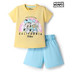 Babyhug Disney Single Jersey Knit Half Sleeves T-Shirt & Shorts Night Suit with Minnie Mouse Family Graphics -  Multicolour