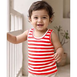 Babyhug 100% Cotton Single Jersey Knit Sleeveless Striped Vest - Red