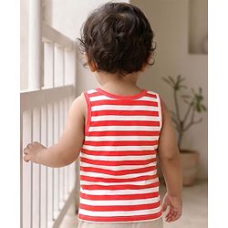 Babyhug 100% Cotton Single Jersey Knit Sleeveless Striped Vest - Red