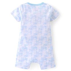 Babyhug Disney Interlock Knit Half Sleeves Romper with Mickey Mouse Graphic - Blue