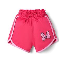 Babyhug Disney Single Jersey Knit Half Sleeve T-Shirt & Shorts Set With Minnie Mouse Graphic & Bow Sequin Applique - Pink