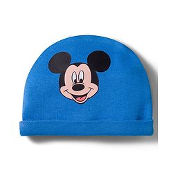 Babyhug Disney Interlock Knit Cap Mittens & Booties with Mickey Mouse Graphics Blue - Diameter 15 cm
