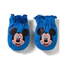 Babyhug Disney Interlock Knit Cap Mittens & Booties with Mickey Mouse Graphics Blue - Diameter 15 cm
