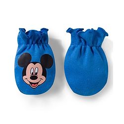 Babyhug Disney Interlock Knit Cap Mittens & Booties with Mickey Mouse Graphics Blue - Diameter 15 cm