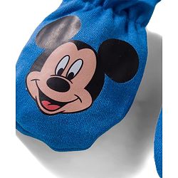 Babyhug Disney Interlock Knit Cap Mittens & Booties with Mickey Mouse Graphics Blue - Diameter 15 cm