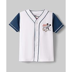 Babyhug Disney 100% Cotton Knit Half Sleeves Front Open T-Shirt & Shorts Set With Mickey Mouse Graphic - Navy Blue