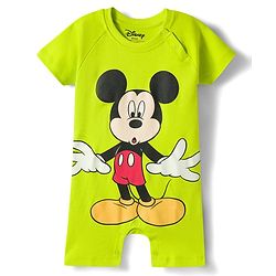 Babyhug Disney Raglan Half Sleeves Romper & Cap With Mickey Mouse Graphics - Green