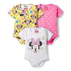 Babyhug Disney Interlock Knit Half Sleeves Onesies With Minnie Mouse Graphics Pack of 3 - Multicolor