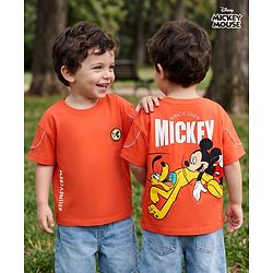 Babyhug Disney Single Jersey Knit Half Sleeves T-Shirts with Front & Back Mickey Mouse & Friends Graphics - Red