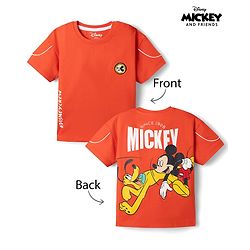 Babyhug Disney Single Jersey Knit Half Sleeves T-Shirts with Front & Back Mickey Mouse & Friends Graphics - Red