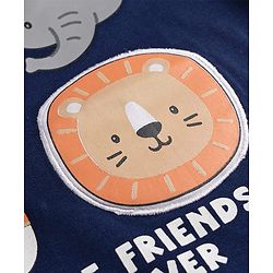 Babyhug 100% Cotton Knit Half Sleeves T-Shirt with Animal Face Applique - Navy