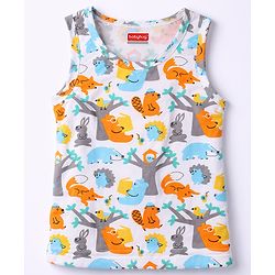 Babyhug  Single Jersey Knit Sleeveless Vests With Animal Print - Multicolor