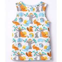 Babyhug  Single Jersey Knit Sleeveless Vests With Animal Print - Multicolor