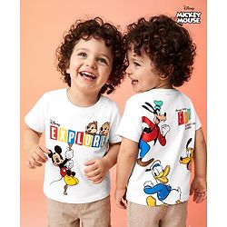 Babyhug Disney 100% Cotton Knit Half Sleeves T-Shirt With Front & Back Mickey Mouse & Friends Graphic - White