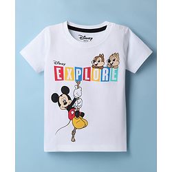 Babyhug Disney 100% Cotton Knit Half Sleeves T-Shirt With Front & Back Mickey Mouse & Friends Graphic - White