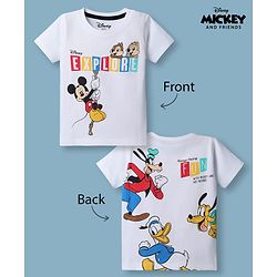 Babyhug Disney 100% Cotton Knit Half Sleeves T-Shirt With Front & Back Mickey Mouse & Friends Graphic - White