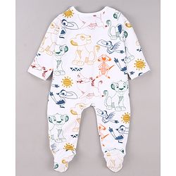 Babyhug Disney Interlock Knit Full Sleeves Footed Sleepsuit With Mickey Mouse Graphics - Multicolor