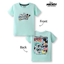 Babyhug Disney Cotton Knit Half Sleeves T-Shirt with Front & Back Mickey & Friends Print - Sea Green