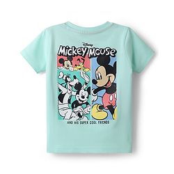 Babyhug Disney Cotton Knit Half Sleeves T-Shirt with Front & Back Mickey & Friends Print - Sea Green