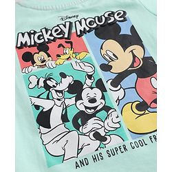 Babyhug Disney Cotton Knit Half Sleeves T-Shirt with Front & Back Mickey & Friends Print - Sea Green