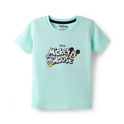 Babyhug Disney Cotton Knit Half Sleeves T-Shirt with Front & Back Mickey & Friends Print - Sea Green