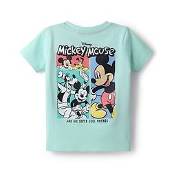 Babyhug Disney Cotton Knit Half Sleeves T-Shirt with Front & Back Mickey & Friends Print - Sea Green