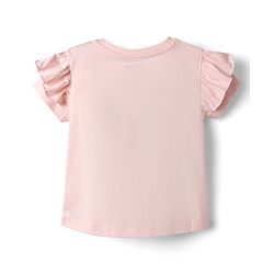 Babyhug Disney Single Jersey Knit Half Sleeves T-Shirts with Minnie Mouse Graphics & Frill Detailing - Pink