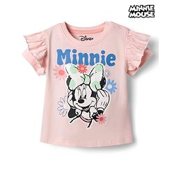 Babyhug Disney Single Jersey Knit Half Sleeves T-Shirts with Minnie Mouse Graphics & Frill Detailing - Pink