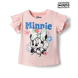 Babyhug Disney Single Jersey Knit Half Sleeves T-Shirts with Minnie Mouse Graphics & Frill Detailing - Pink