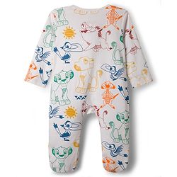 Babyhug Disney Interlock Knit Full Sleeves Footed Sleepsuit With Lion King Graphics - White
